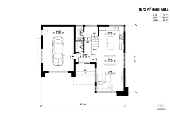 C-100 - Plan de maison &agrave; &eacute;tages &agrave; vendre - Plan du rez-de-chauss&eacute;e
