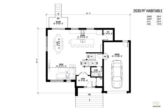 C-103-B - Plan de maison à étages à vendre - Plan du rez-de-chaussée