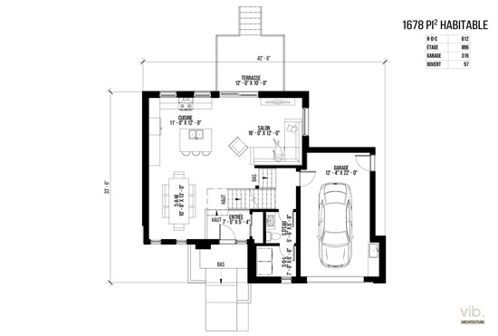 C-112 - Plan de maison &agrave; &eacute;tages &agrave; vendre - Plan du rez-de-chauss&eacute;e