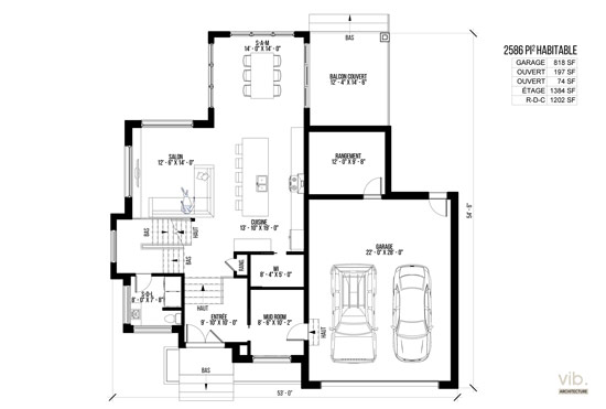 V-102 - Plan de maison à étages à vendre - Plan du rez-de-chaussée