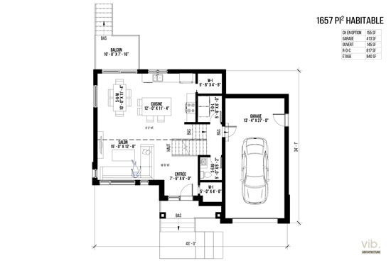 V-129 - Plan de maison à étages à vendre - Plan du rez-de-chaussée