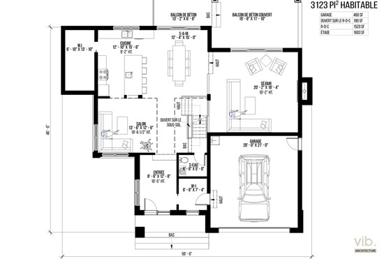 V-151 - Plan de maison à étages à vendre - Plan du rez-de-chaussée