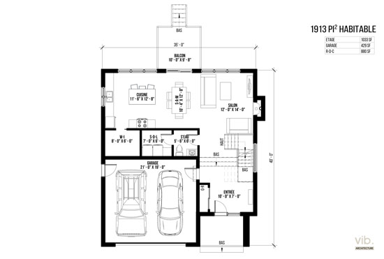 V-172-E - Plan de maison à étages à vendre - Plan du rez-de-chaussée