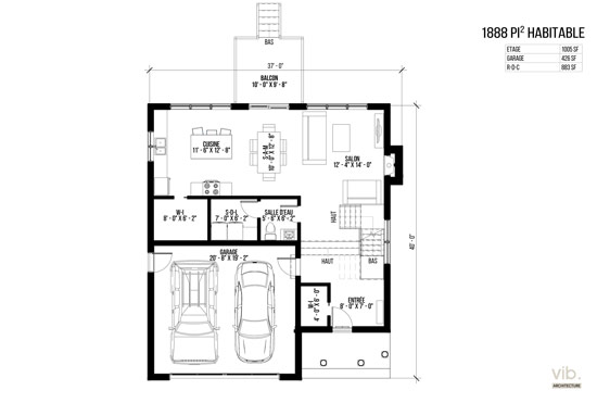 V-172-F - Plan de maison à étages à vendre - Plan du rez-de-chaussée