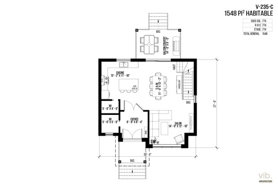 V-235-C - Plan de maison à étages à vendre - Plan du rez-de-chaussée
