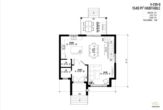 V-235-D - Plan de maison à étages à vendre - Plan du rez-de-chaussée