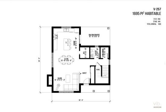 V-257 - Plan de maison à étages à vendre - Plan du rez-de-chaussée