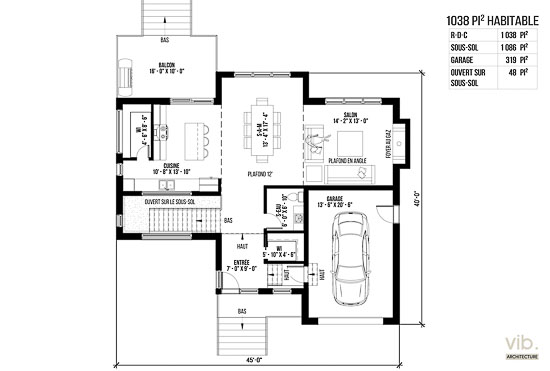 C-114 - Plan de maison plain-pied &agrave; vendre - Plan du rez-de-chauss&eacute;e