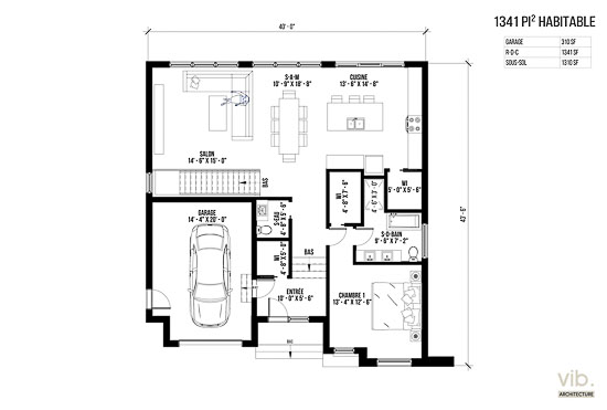 V-106-B - Plan de maison plain-pied à vendre - Plan du rez-de-chaussée