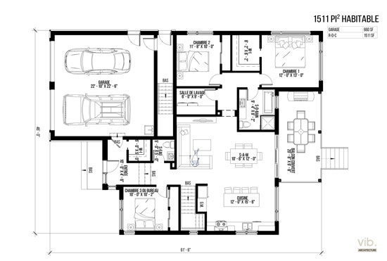 V-174-B - Plan de maison plain-pied à vendre - Plan du rez-de-chaussée