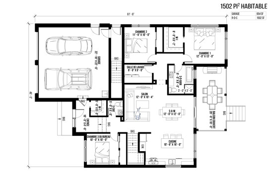 V-174-D - Plan de maison plain-pied à vendre - Plan du rez-de-chaussée