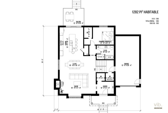 V-256-B - Plan de maison plain-pied à vendre - Plan du rez-de-chaussée