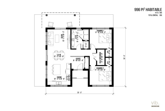 V-261 - Plan de maison plain-pied à vendre - Plan du rez-de-chaussée